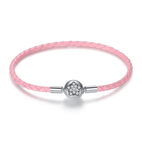 Pink Braided Leather Women Bracelet - NINGAN