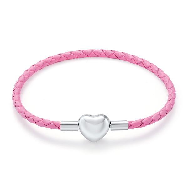Pink Woven Leather Heart Bracelet - NINGAN