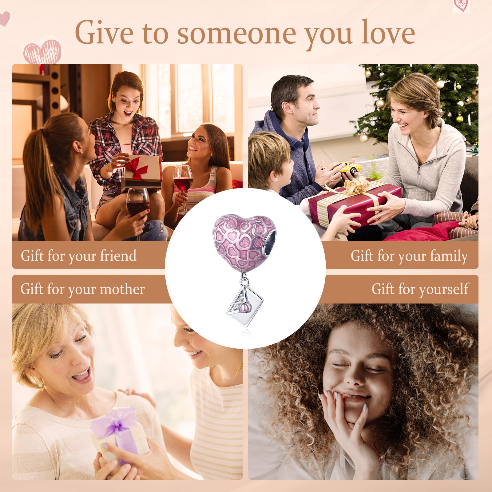 Pink Love Heart Charms
