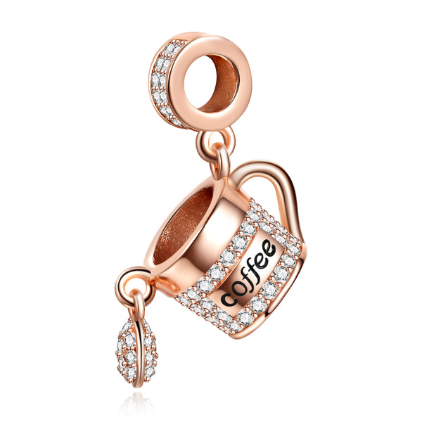 Coffee Cup Dangle Rose Gold Charm