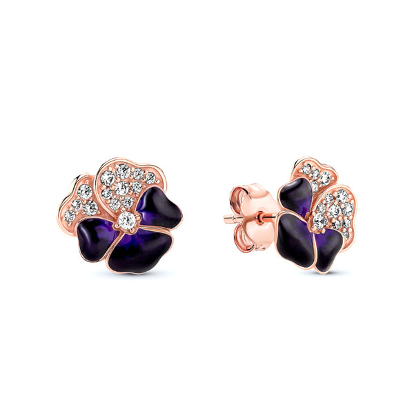Rose Gold Purple Daisy Stud Earrings - NINGAN