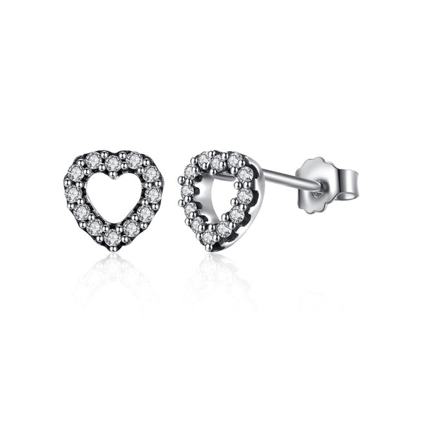 Silver Heart Stud Earrings - NINGAN