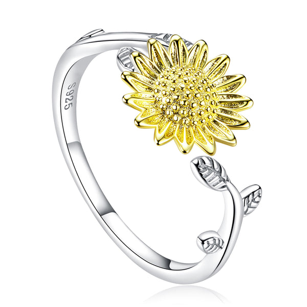 Sunflower Flower Sterling Silver Rings