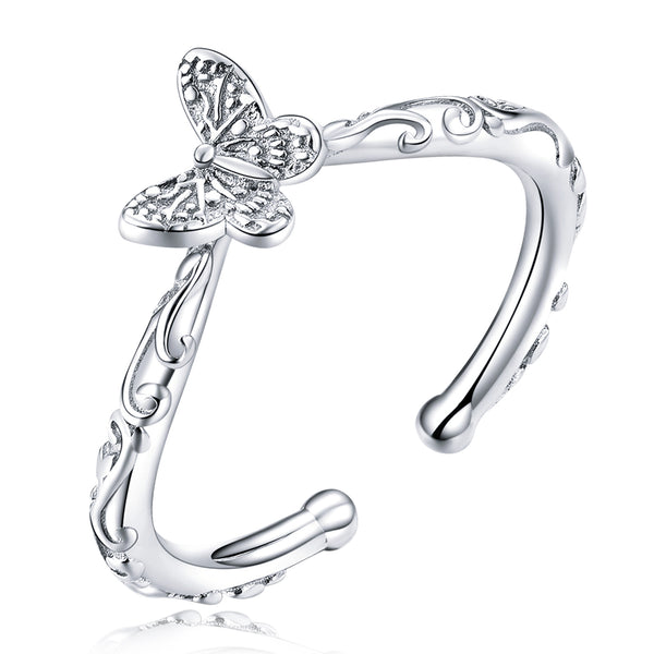 Butterfly Engraved Sterling Silver Rings